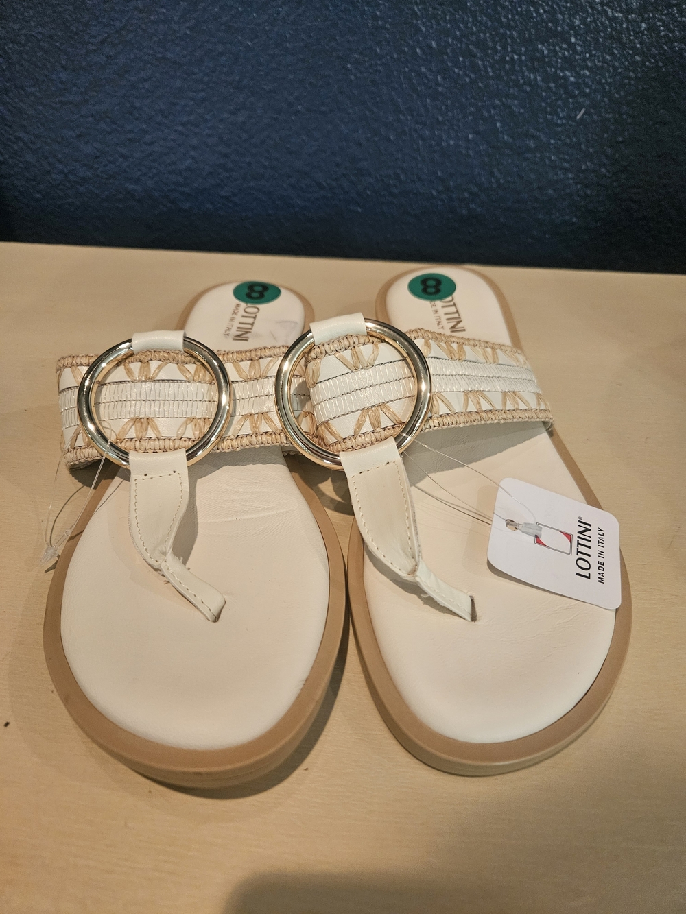 Cream Ring-Accent Thong Sandals